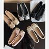 Ballet Style Splicing Small Square Head Shallow Mouth One Pedal Flat Bow Single Shoes Women's Leather