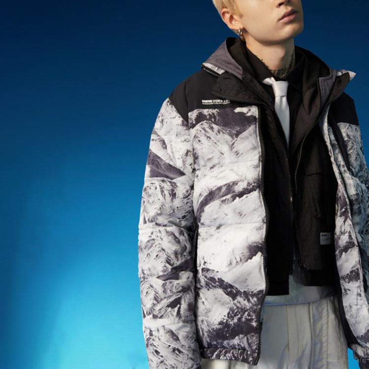 Короткая куртка-пуховик с воротником-стойкой для баскетбольной серии Li Ning Badfive, зимняя мужская куртка с принтом «Снег-горы» AYMQ549-3