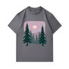 Men's 100% Cotton Crew Neck Short Sleeve T-Shirt, Cute Pine Forest Night Moon Star Scenery Print Casual Lightweight Summer Tees for Daily Wear