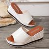 Модные белые шлепанцы на танкетке из искусственной кожи для женщин, больших размеров, модные сандалии на платформе с открытым носком, женские, лето 2025, толстая подошва, пляжные шлепанцы