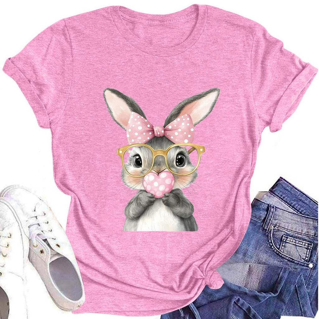 Женская модная футболка с круглым вырезом и коротким рукавом, повседневный топ с пасхальным принтом