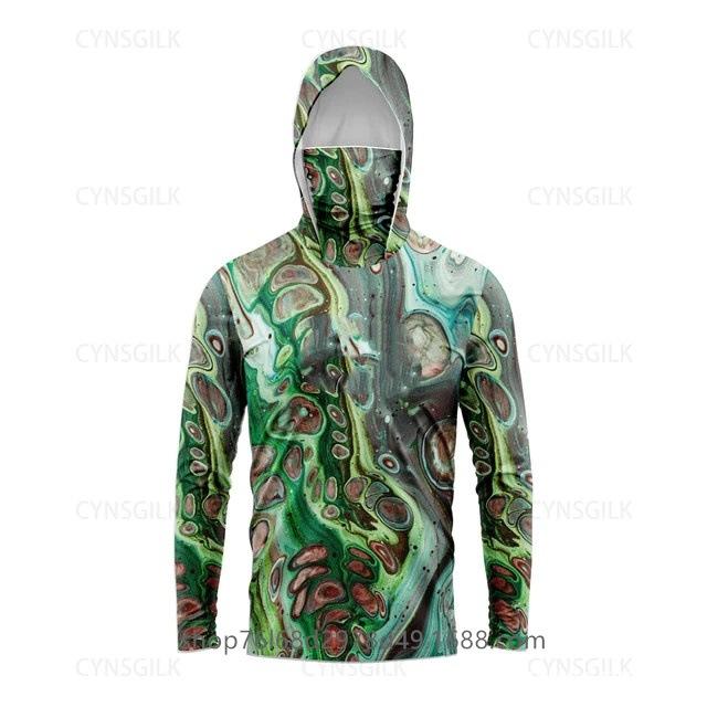 Outdoor sunscreen clothing, ice silk long-sleeved fishing clothing, quick-drying breathable hoodie, face towel, integrated mosquito-proof clothing +