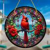 Красная Птица Кардинал Пуансеттия Ловец Солнечного Света Краска Акриловое Окно Подвеска Круглый Знак Украшение Праздничный Подарок, Новинка Для Дома, Идеально Прочный для Спальни