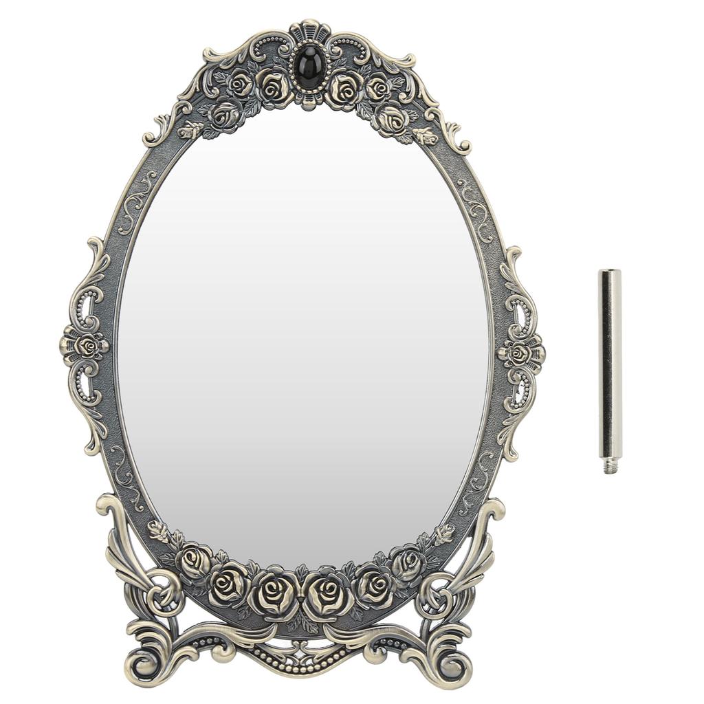 Retro Desktop Makeup Mirror Floral Embossed Beaded Edges Clear Image Functional Vintage Mirror