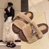 Thick-bottomed Fluffy Slippers for Women Outside, Autumn New Fashion Large-size Belt Buckle Plush Cotton Slippers for Women