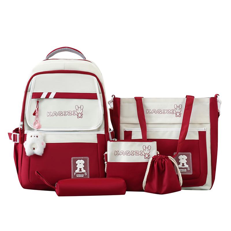 Комплект из пяти рюкзаков, школьный рюкзак для студента, женский рюкзак с цветными блоками, рюкзак большой вместимости