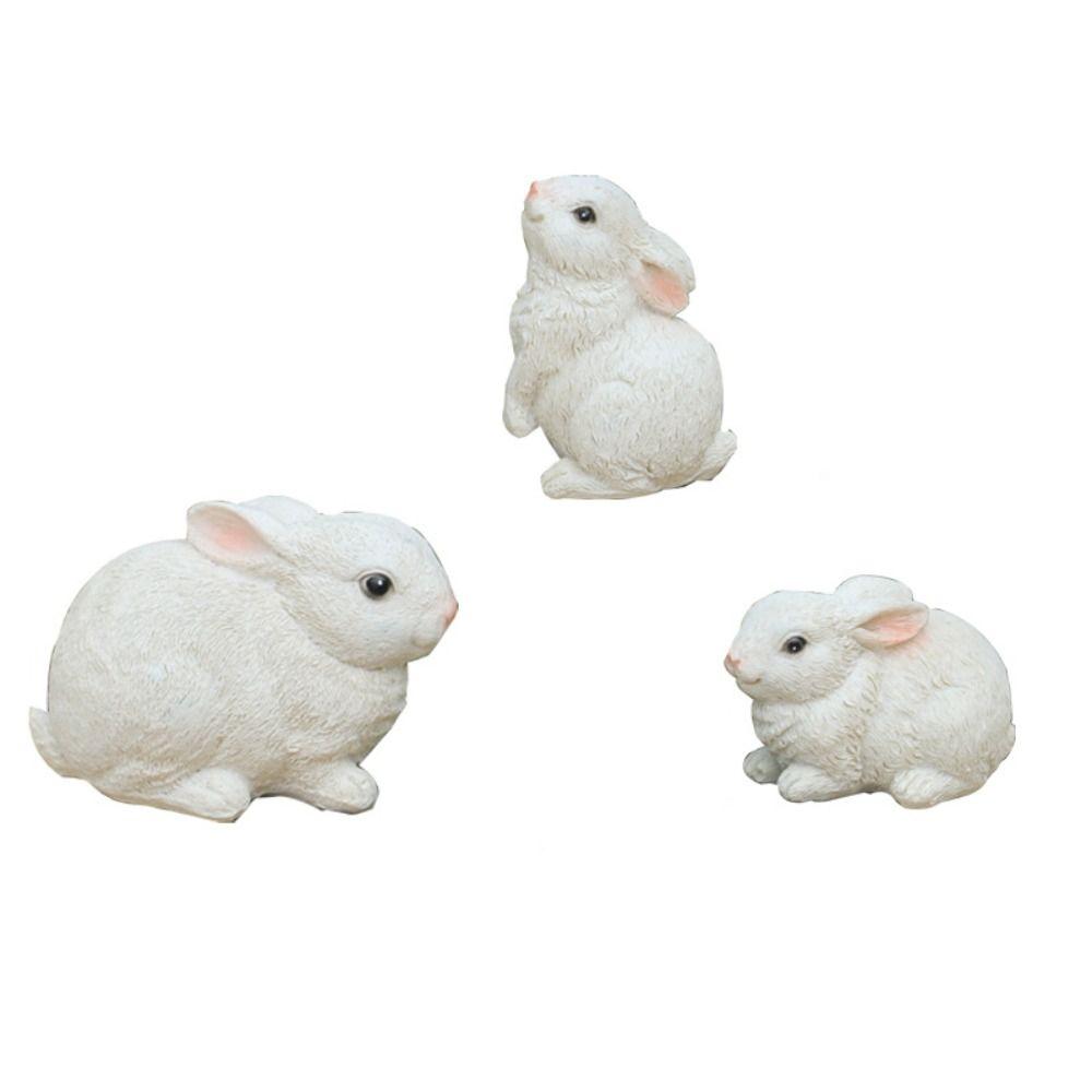 3pcs Cute Bunny Figurines Lovely Miniature Rabbit Statue Crafts Animal Sculptures Cabinet