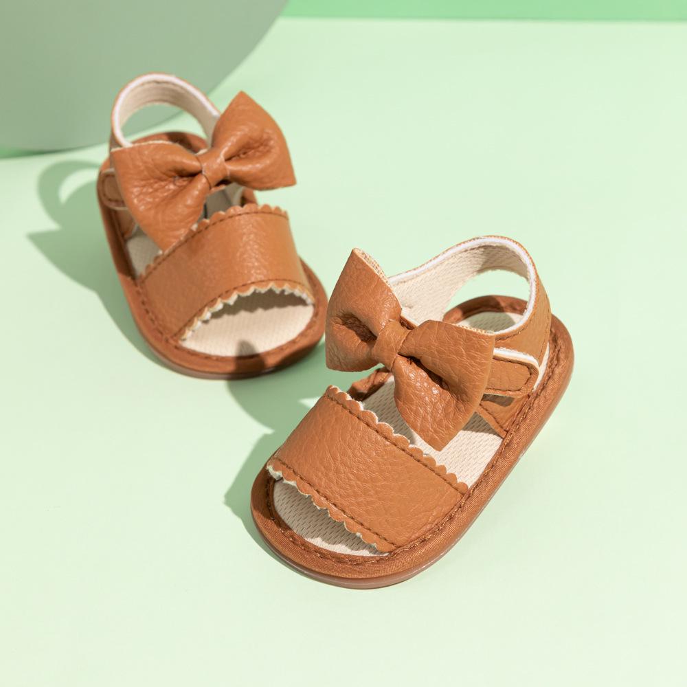 2025 Summer Bow PU Baby Girl Sandals - Korean Style Cute Solid Color Walker Shoes