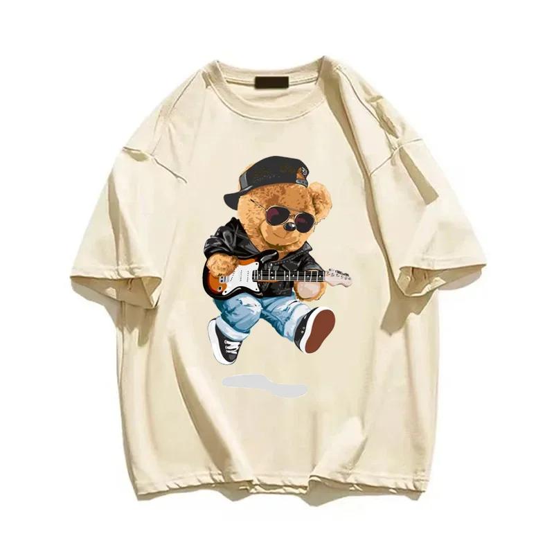 Футболка с изображением плюшевого мишки, играющего в бадминтон, хлопковая одежда, топы, графика, кавайная, для мужчин и женщин, с коротким рукавом, с принтом, модная уличная одежда