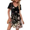 Women's Casual And Fashionable V-neck Short Sleeve Printing Mid Length Dress