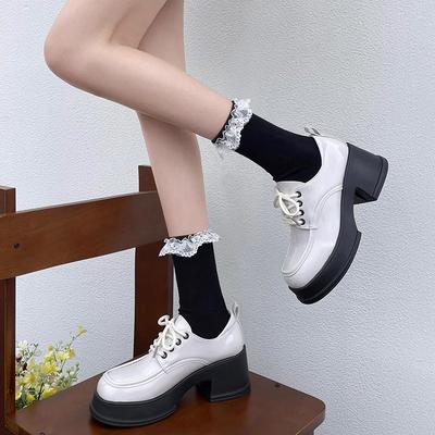 Черные ретро туфли на платформе из маленькой кожи женские новые летние туфли на толстом каблуке, увеличивающие рост, универсальные, под юбку