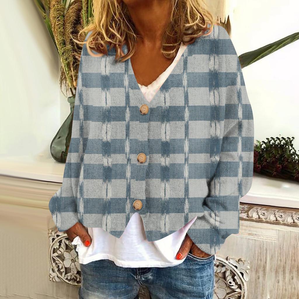 Women's Fashion Short Jacket Casual Long Sleeve Plaid Print Single Breasted Plush Top