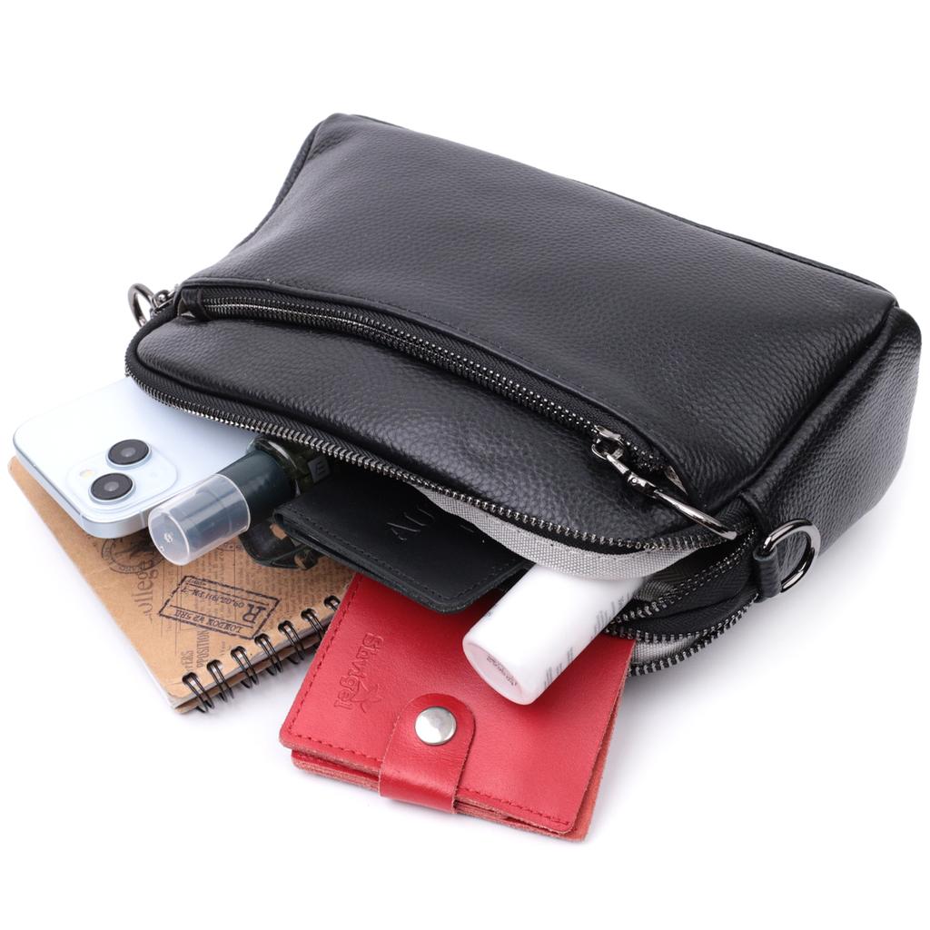 Rectangular Women's Bag with Pockets Made of Genuine Leather Vintage 22597 Black