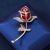 Blucome Fashion Rhinestone Red Enamel Rose Flower for Women Lady Classic Beauty Flower Party Office Brooch Pin Gifts