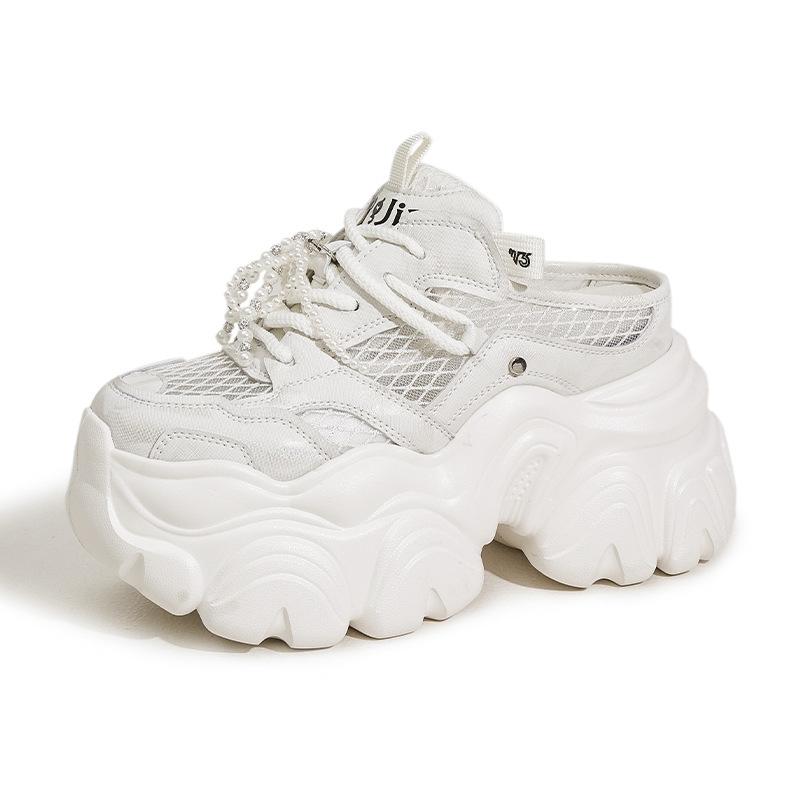 Сетчатая сумка, полутапочки, папины кроссовки, лето 2025, новые, полые, дышащие сандалии, универсальная толстая подошва, увеличивающая рост, женская обувь