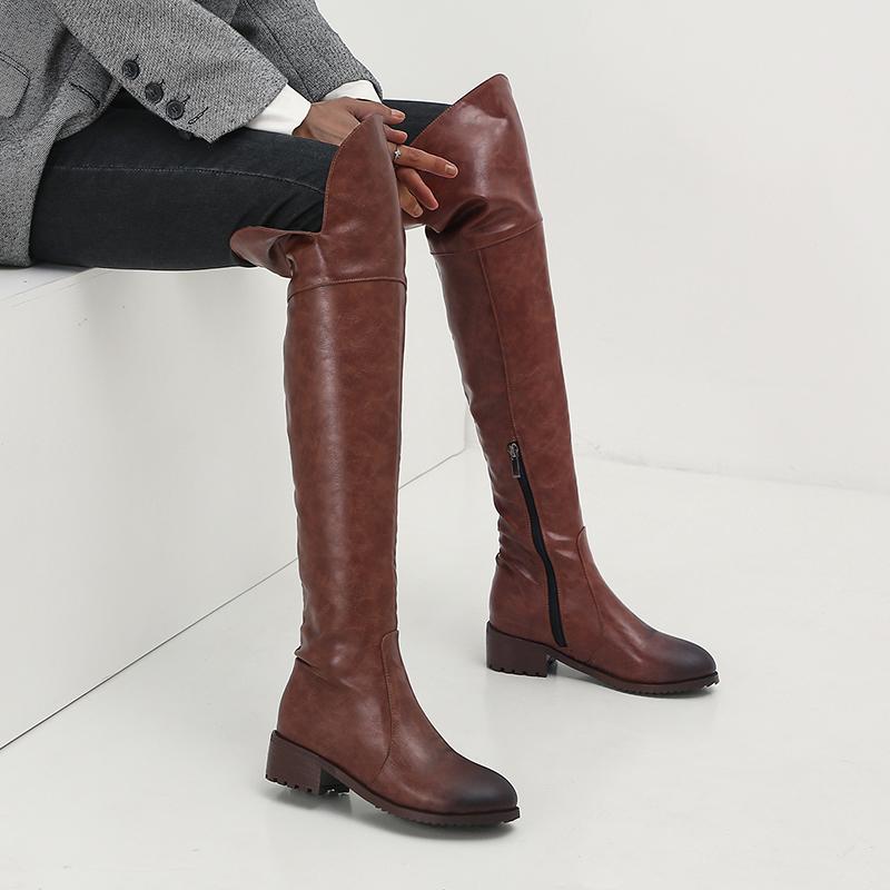 Women's Low-heeled Boots Autumn and Winter New Thick-heeled Casual Large-size Medium Boots