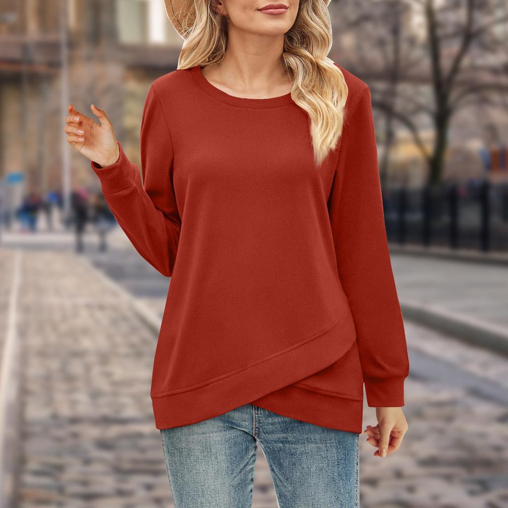 Новая женская однотонная толстовка с круглым вырезом, рубашка с длинными рукавами, осенние женские топы