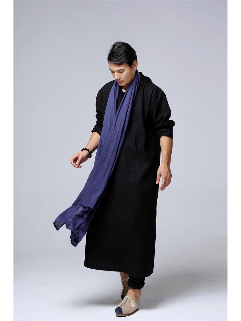 Ma Fan Zen Long Hooded Casual Cotton Linen Men's Robe