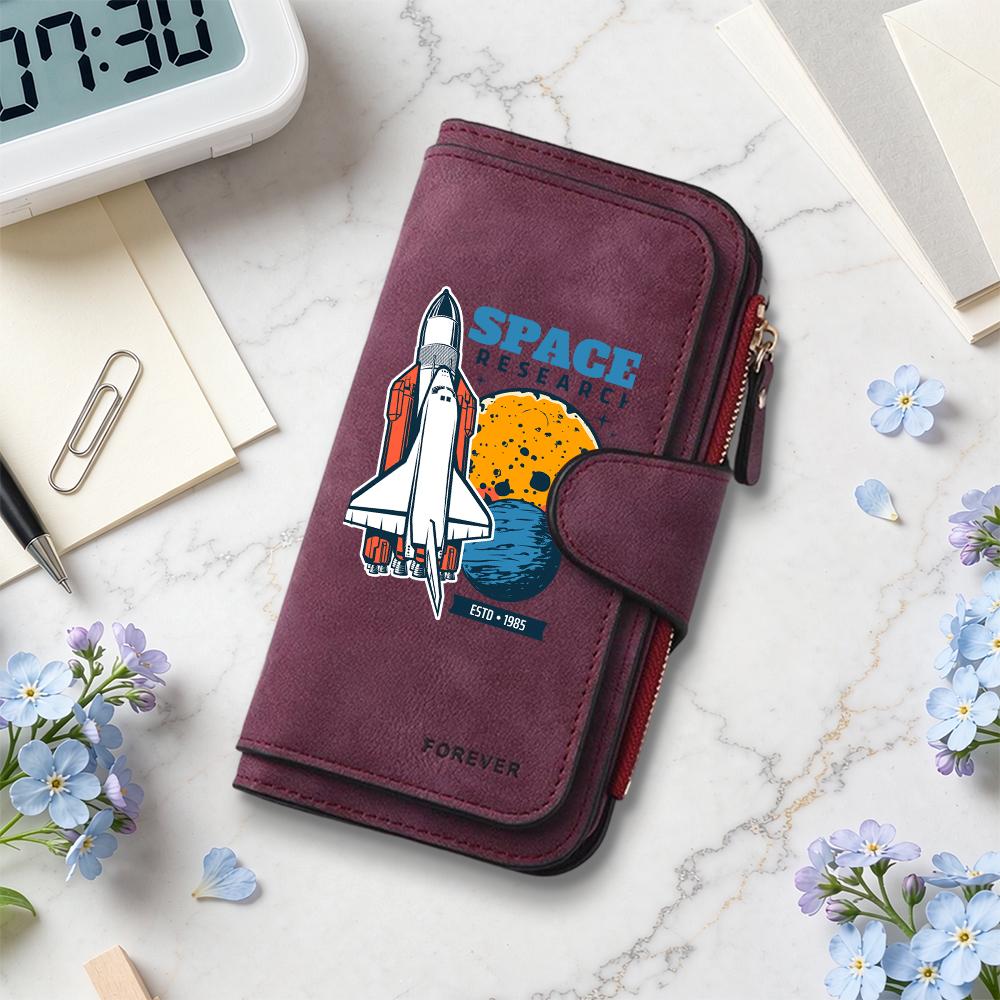 Space Themed Long Wallet Fashion Casual Card Holder Portable Coin Purse for Daily Use