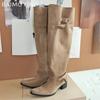 Женские высокие сапоги с острым носком, замшевые ботинки челси, туфли на каблуках, женская обувь 2025 года, модные гладиаторы, мотоциклетные зимние ботинки Mujer