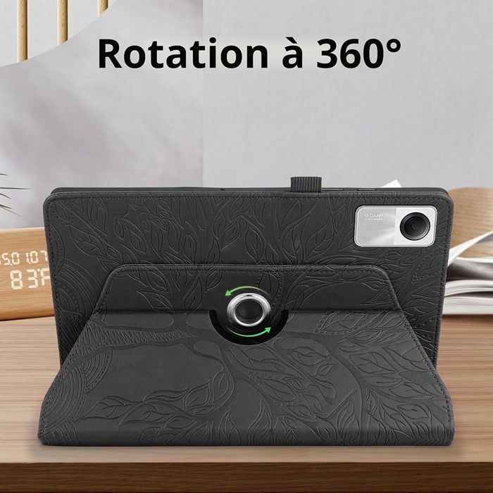 Coque + Verre Trempé pour Xiaomi Redmi Pad SE 11 Pouces, Protection Antichoc Rotatif Cuir PU Noir