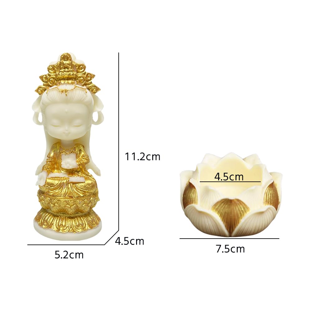 Umora Miniature Kannon Bodhisattva Figurine, Decorative Statue for Protection from Evil, Feng Shui, Good Luck, and Praying, Coconut Fruit Kannon,