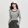 Women's European and American Style Long-Sleeved T-Shirt with Pleated Design