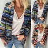 Women Sweater Rainbow Stripes Temperament Autumn Winter Long Sleeve Knitted Cardigan Coat for Office