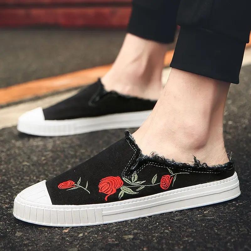 Fashion Slides Canvas Summer Men's Shoe Casual Y2k Male Slipper With Stylish Hot Rubber Comfortable Low Price Clappers 2024 Original