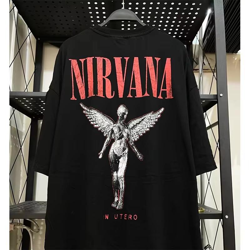 Хлопковая унисекс футболка с принтом рок-группы Nirvana, с круглым вырезом, коротким рукавом, в уличном стиле Y2K Hip Hop, для женщин и мужчин