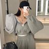 Korean Hooded Cardigan Sweatshirt Set for Petite Women Solid Color Casual Loose Top High Waist Straight Leg Pants Two-piece Set