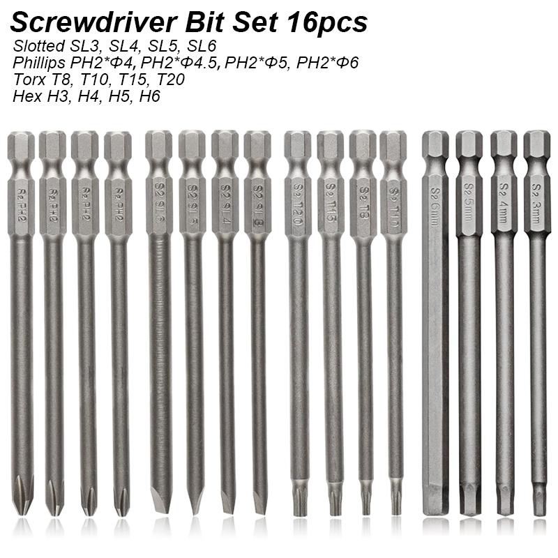 Screwdriver Bit Set Slot Phillip Square Torx Screw Drill Tip Strong Magnetic Adapter Long Cross Power Tool Precision Bat 100mm