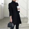 Fall Spring Women Woolen Coat Stand Collar Open Stitch Slim Fit Overcoat Long Sleeves Mid Length Solid Color OL Commuting Formal Coat