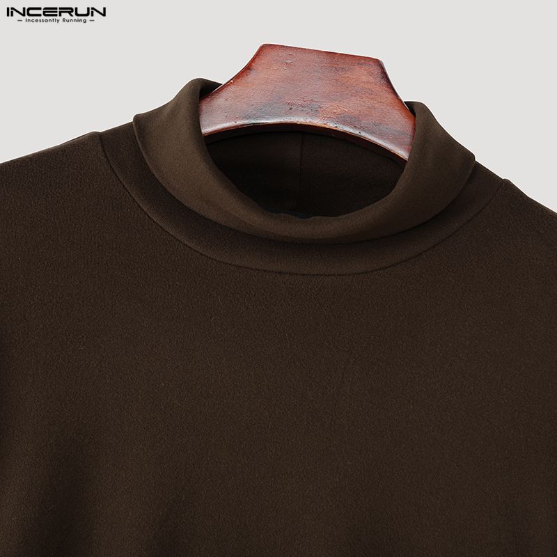 INCERUN Spring Autumn Men Solid Color High Collar Long Sleeve Fitted Tops Undershirts