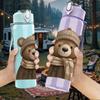 1PC Warm Scarf Bear Cartoon 750ml Color Plastic Sports Water Bottle Leakproof Flip Straw Lid Suitable for Sports Office Home Use