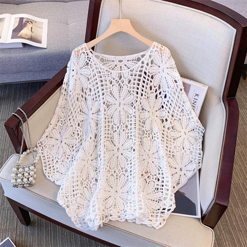 DIMANAF 2024 Новая летняя женская футболка с изображением летучей мыши без рукавов Базовые кружевные модные топы Кружевные футболки Повседневные свободные футболки