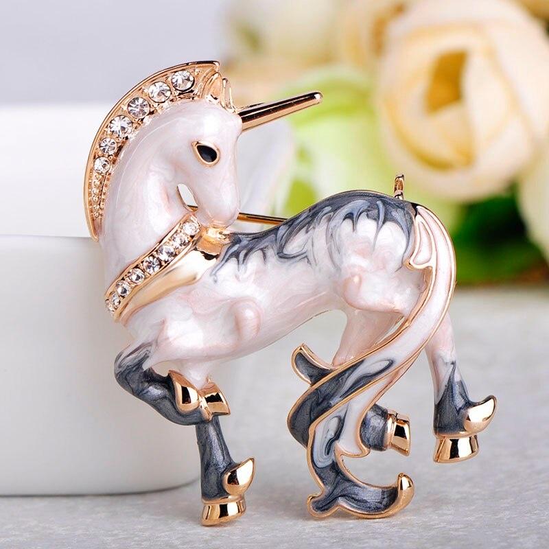 Newest White Horse Shape Brooch Gold Color Texture Enamel Brooches For Men Boys Coat Collar Sweater Animal Jewelry Pins