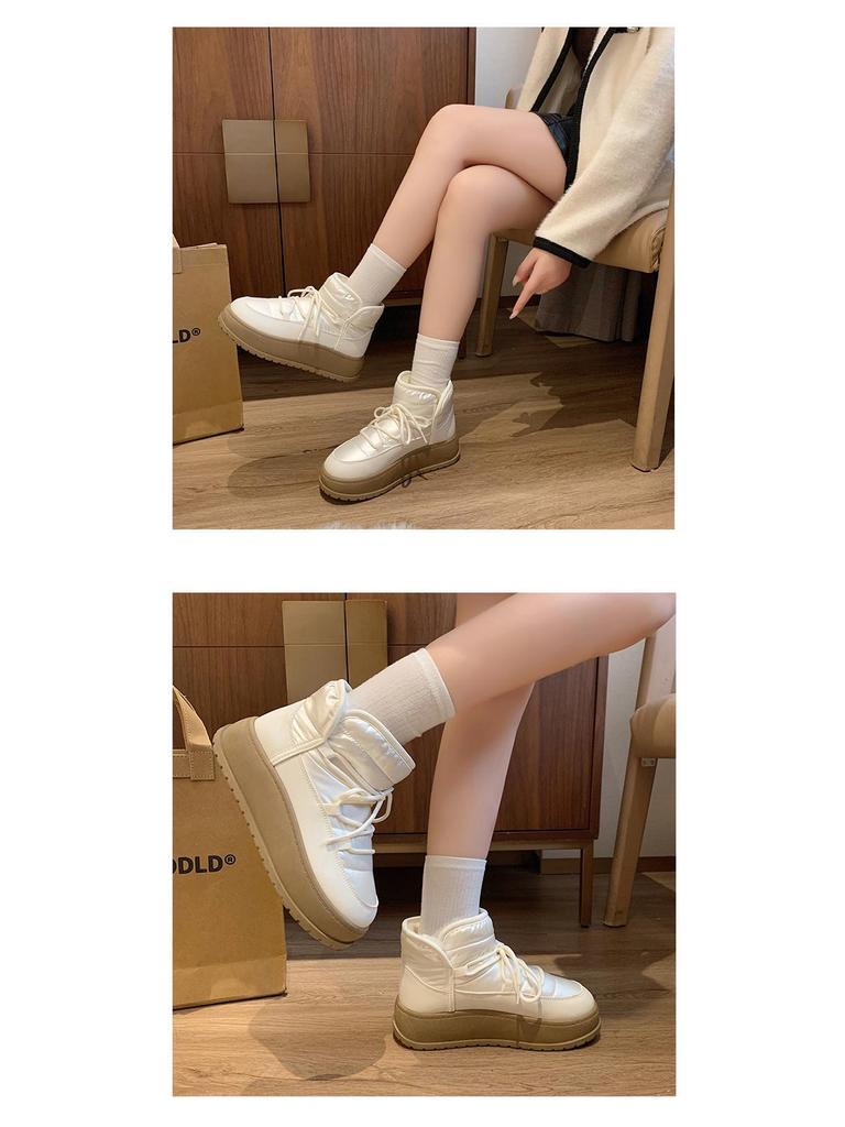 Женские высокие зимние ботинки Plus Velvet, зима 2024 г., теплая повседневная обувь в корейском стиле (К2905)