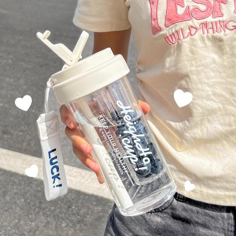 600Ml Water Cup Handy Cup Sports Water Bottle Food Grade Material Tea Partition Water Cup Female Straw Cup Summer Portable