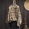Woman Autumn Niche Vintage O-Neck Casual Loose Retro Sweater Chinese Style Long Sleeves Print Sweater