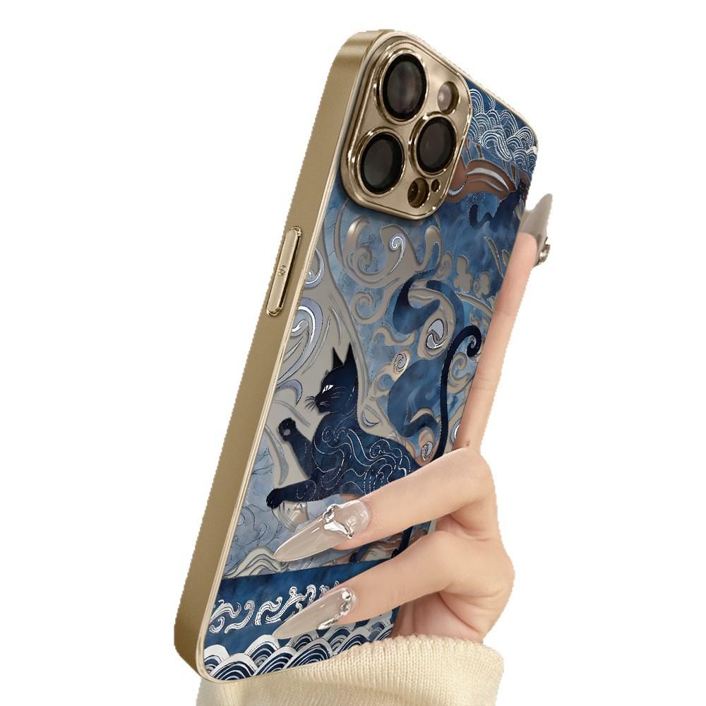 Темно-синий кот подходит для чехла для мобильного телефона Apple 17promax16 новый 15 iPhone13 зеркальный Apple 17 зеркальный