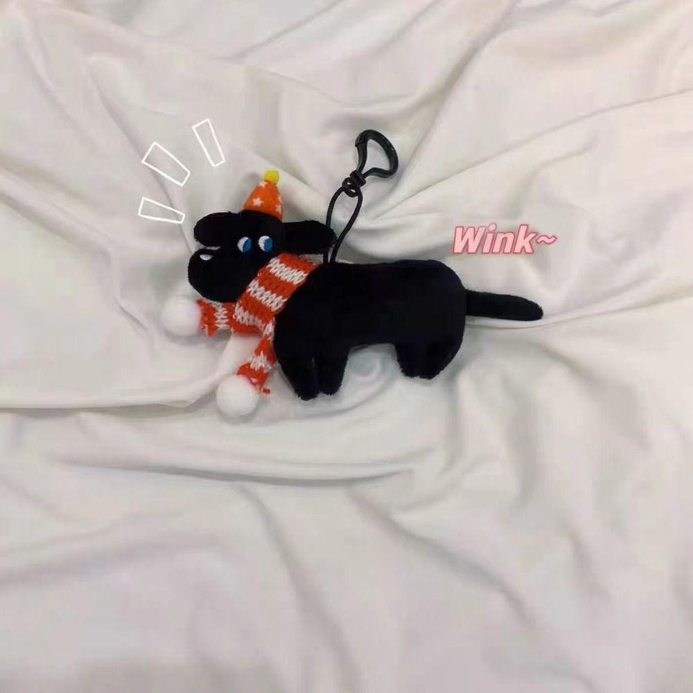 Korean Style Black Dog Keychain Backpack Charms Plush Doll Toy Cute Christmas Puppy Pendant Women