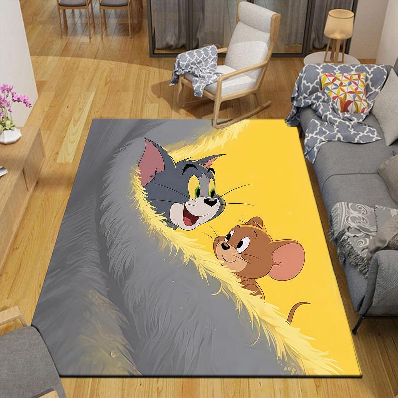 Tom and Jerry2 Flannel Pattern Square Carpet,Area Rug,Carpet Rug for Living Room Bedroom Sofa Playroom Decor,Non-slip Floor Mat