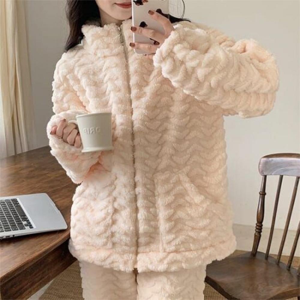 Navava Women Fleece Long Sleeve Zip Up Pajama Set Nt2062