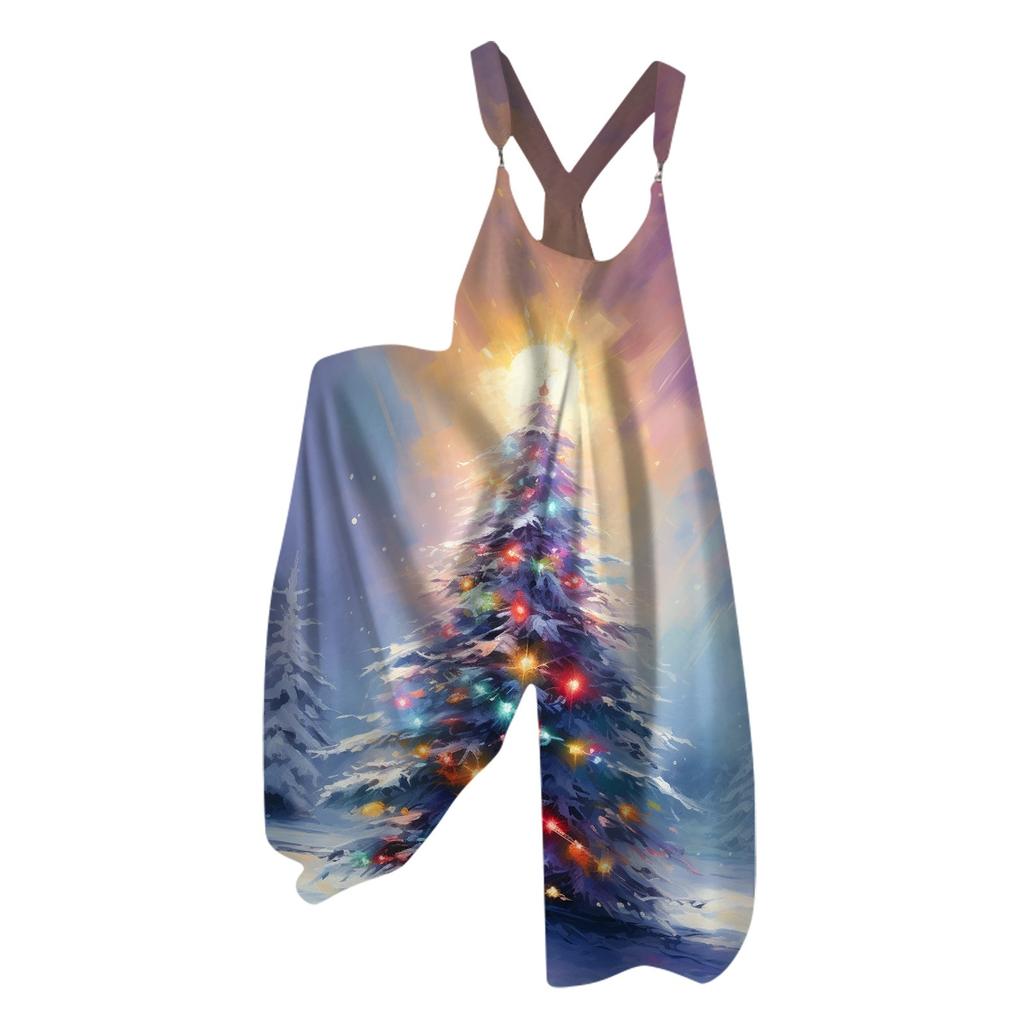 Женский рождественский комбинезон Small Fresh Star Christmas Tree Print Retro Jumpsuit