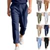Men's Linen Long Pants With Elastic Waistband, Loose - Fitting Breathable Casual Home - Wearing And Working Pants