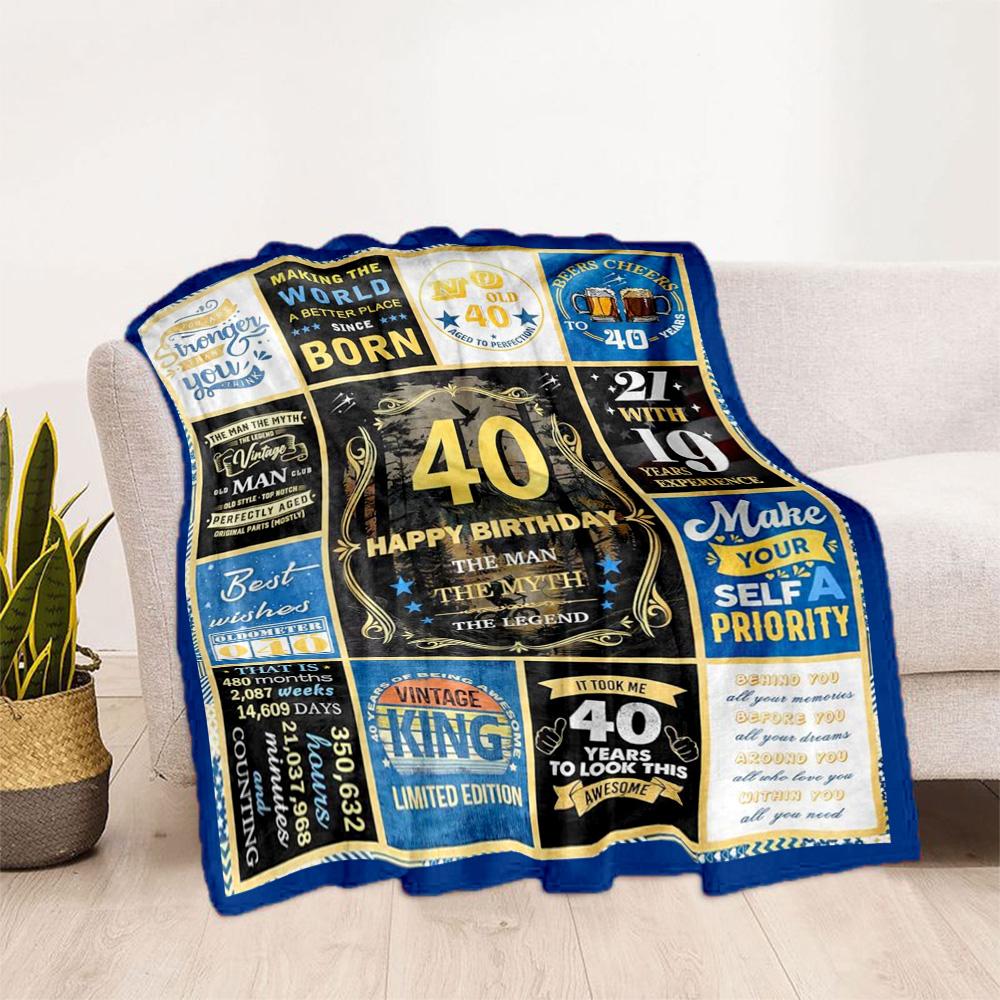 1pc Happy 40th Birthday Celebration blanket Soft and Warm for Sofa Office Camping Travel Livingroom Great Gift for Friends and Family Comfortable