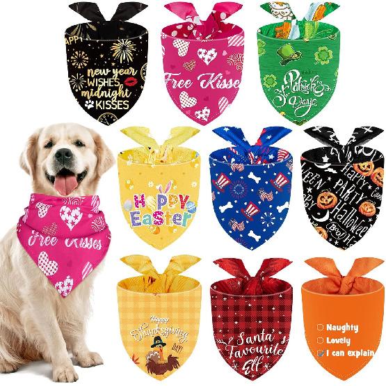 Weewooday 9 Pcs Holiday Dog Bandanas Valentine's Day St' Patrick's Day Easter Bandanas Birthday Scarf Adjustable Large Pet Washable Scarves for Large