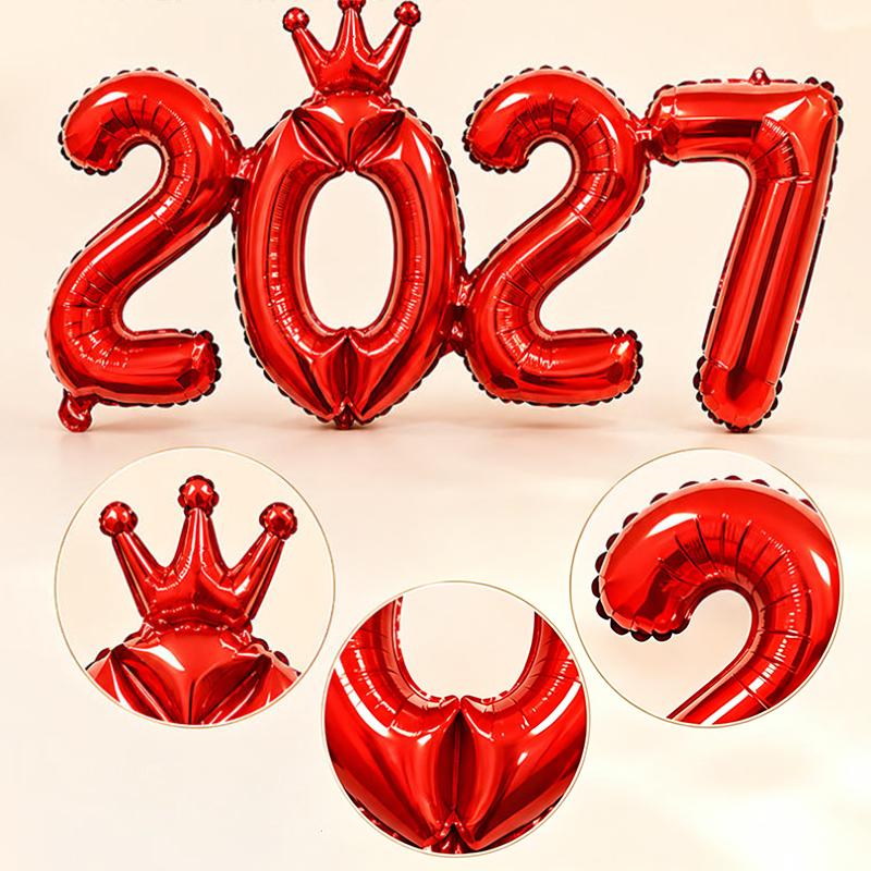 Разноцветные воздушные шары с цифрами 2027, 16 дюймов, шары-фольга с короной, Декор для вечеринки в канун Нового года, Рождества, Выпускного, Дня рождения