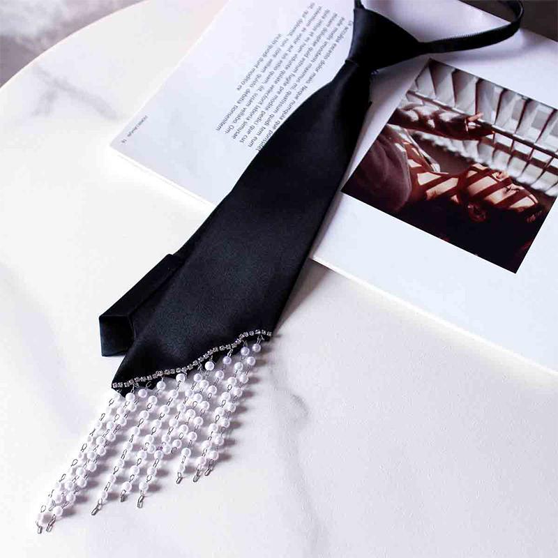 Женский полиэстеровый модный галстук со стразами для вечеринки, сплав, стиль преппи, ожерелье, галстук, декоративная жемчужная рубашка, платье, ювелирные изделия, аксессуары